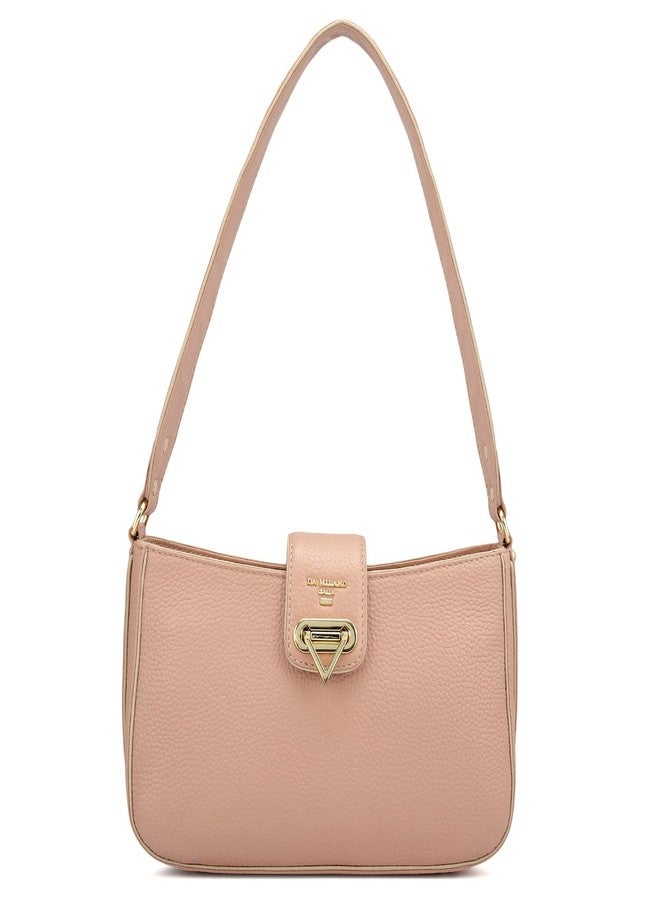 Da Milano Women's Leather Shoulder Bag - Pink | Genuine Leather Handbag with Gold Hardware, Broad Shoulder Strap & Secure Clasp Lock | Elegant Everyday Purse - Image 1
